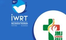 Banner dos Workshops Internacvionais de Turismo Religioso, que acontecem em junho no Santuário de Fátima, com destaque para as Jornadas Mundiais da Juventude