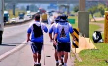 romeiros caminham no acostamento da Via Dutra rumo a Aparecida