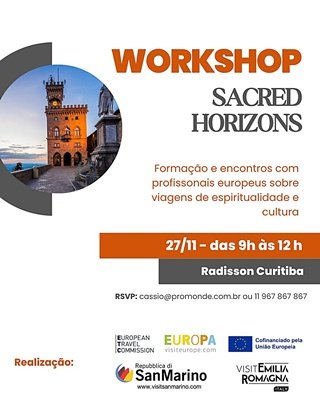 Evento da Comissão Europeia de Turismo em Curitiba divulgando o turismo religioso na Emilia Romagna e em San Marino