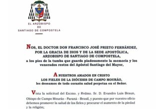 Detalhe do documento que declara o irmanamento da Arquidiocese de Santiago de Compostela e da Diocese de Campo Mourão - Divulgação